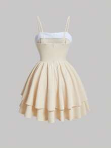 SHEIN MOD 前蝴蝶結二層下擺吊帶連衣裙 - 黃色 - 查看 2