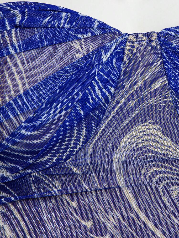 3D Rosette Allover Print Draped Ruched Side Tube Bodycon Dress