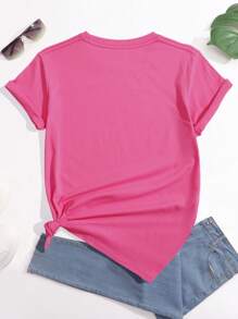 INAWLY Slogan Graphic Tee Be Real Not Perfect - Màu Hồng Tươi - Xem 2