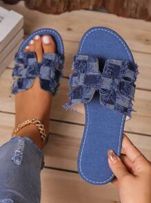 Sandalias de moda con cómodo con mezclilla , verano - Azul Marino - Ver 1