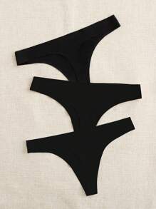 Easithlete 3件装纯色性感运动丁字裤 - 黑色 - 查看 2