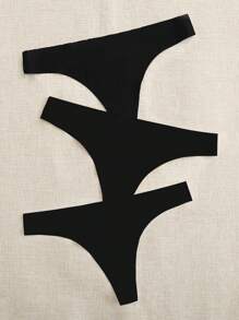 Easithlete 3件装纯色性感运动丁字裤 - 黑色 - 查看 5