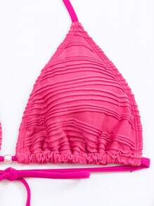 水钻装饰吊带三角比基尼套装，适合夏季海滩度假 - 玫紅色 - 查看 6