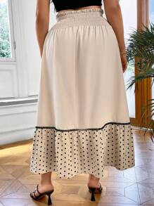 Celure Plus Polka Dot Print Split Thigh Ruffle Hem Skirt - Apricot - View 2