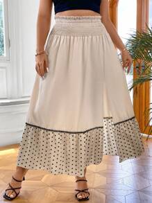 Celure Plus Polka Dot Print Split Thigh Ruffle Hem Skirt - Apricot - View 3