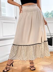 Celure Plus Polka Dot Print Split Thigh Ruffle Hem Skirt - Apricot - View 7