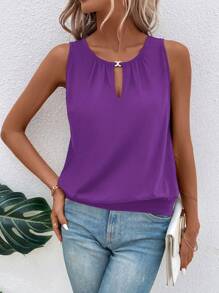 SHEIN LUNE Keyhole Neckline Tank Top - Violet Purple - View 5
