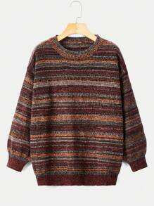 ROMWE Fairycore 女士圆领条纹渐变色套头毛衣、长袖上衣