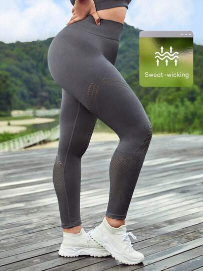 Easithlete Plus Sömlös Mycket Stretch Trendigt: Utskurna Detaljer Brett Midjeband Sportleggings
