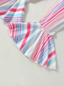 SHEIN Young Girl Striped Print Flare Leg Pants - Multicolor - View 3