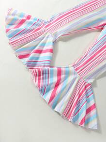 SHEIN Young Girl Striped Print Flare Leg Pants - Multicolor - View 5