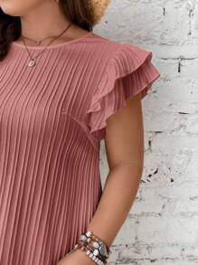 SHEIN Frenchy 大碼荷葉邊連衣裙 - 紅木色 - 查看 6