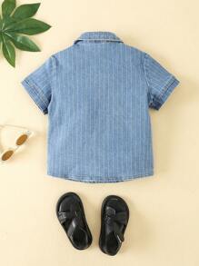 男小童口袋貼布牛仔襯衫 - 中等水洗藍 - 查看 2