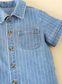男小童口袋貼布牛仔襯衫 - 中等水洗藍 - 查看 3