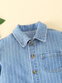 男小童口袋貼布牛仔襯衫 - 中等水洗藍 - 查看 5