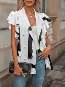 SHEIN Clasi 筆刷圖案蝴蝶袖雙排釦西裝外套