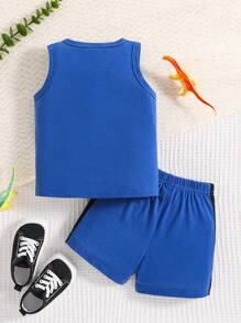 男嬰恐龍骷髏&字母圖案背心上衣&短褲 - 彩色 - 查看 2