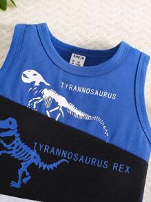 男嬰恐龍骷髏&字母圖案背心上衣&短褲 - 彩色 - 查看 3