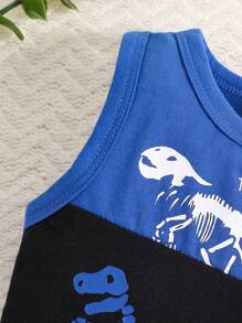 男嬰恐龍骷髏&字母圖案背心上衣&短褲 - 彩色 - 查看 4
