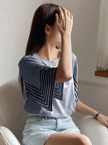 FRIFUL Camiseta A Rayas Con Bloques De Color - Neblina azul - Ver 1