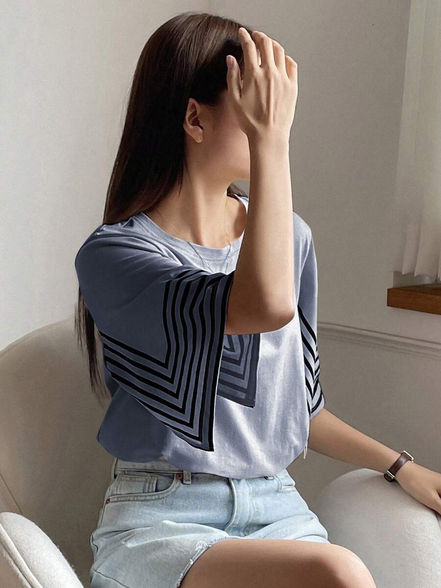 FRIFUL Camiseta A Rayas Con Bloques De Color - Neblina azul - Ver 1