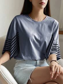 FRIFUL Camiseta A Rayas Con Bloques De Color - Neblina azul - Ver 3