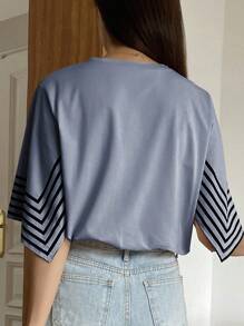 FRIFUL Camiseta A Rayas Con Bloques De Color - Neblina azul - Ver 4