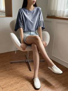 FRIFUL Camiseta A Rayas Con Bloques De Color - Neblina azul - Ver 5