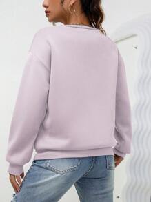 INAWLY Heart Print Drop Shoulder Sweatshirt,Long Sleeve Tops Graduation,Back To School,Graduation,Teacher For Women,Back To School Pullover Fall Sweatshirt - Lilac Purple - View 2
