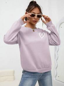 INAWLY Heart Print Drop Shoulder Sweatshirt,Long Sleeve Tops Graduation,Back To School,Graduation,Teacher For Women,Back To School Pullover Fall Sweatshirt - Lilac Purple - View 3