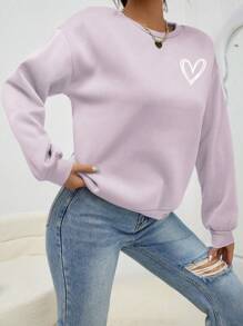 INAWLY Heart Print Drop Shoulder Sweatshirt,Long Sleeve Tops Graduation,Back To School,Graduation,Teacher For Women,Back To School Pullover Fall Sweatshirt - Lilac Purple - View 4