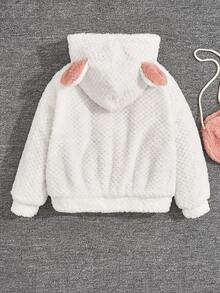 SHEIN Young Girl 3D Ears Design Hooded Teddy Jacket With Bag - White - View 2