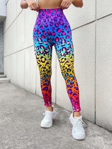 Easithlete 豹纹宽腰运动紧身裤健身紧身裤瑜伽女裤 - 彩色 - 查看 4