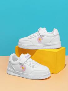 Baby Girl Floral Embroidery Skate Shoes - White - View 6