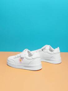 Baby Girl Floral Embroidery Skate Shoes - White - View 7