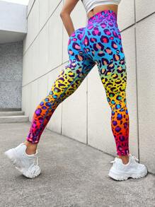 Easithlete 豹纹宽腰运动紧身裤健身紧身裤瑜伽女裤 - 彩色 - 查看 1