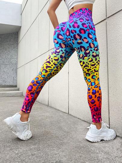 Easithlete Leopard Print Wideband Waist Sports Leggings Workout Leggings Yoga Women Pants