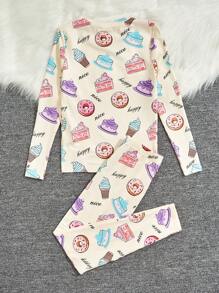 SHEIN Leap Crew Tween Girl Cartoon Graphic Tee & Pants Snug Fit PJ Set - Multicolor - View 2