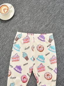 SHEIN Leap Crew Tween Girl Cartoon Graphic Tee & Pants Snug Fit PJ Set - Multicolor - View 4