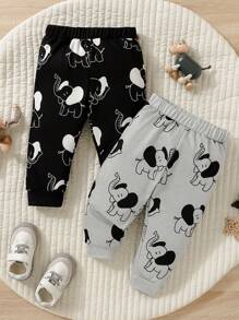 SHEIN Baby Boy 2pcs Cartoon Graphic Joggers - Multicolor - View 1