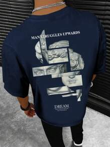 Manfinity LEGND Men Figure & Slogan Graphic Tee - Navy Blue - View 1