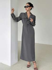 DAZY Cổ áo Túi có nắp Váy sơ mi - Xám - Xem 1