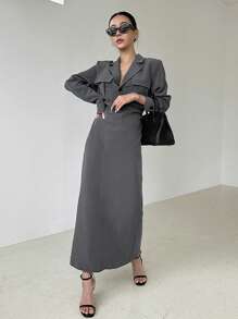 DAZY Cổ áo Túi có nắp Váy sơ mi - Xám - Xem 5