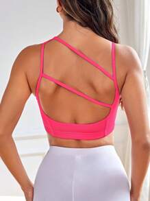 SHEIN Yoga Sxy Cut Out Backless Sports Bra - Hot Pink - View 3