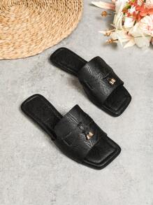 Giày Sandal Đế Bằng Nữ 2023 Hàng Mới Về Mùa Hè, Giày La Mã Mũi Vuông Chống Trượt Thoải Mái Thoải Mái Thường Ngày Cho Ngày Lễ Tình Nhân - màu đen - Xem 2