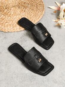 Giày Sandal Đế Bằng Nữ 2023 Hàng Mới Về Mùa Hè, Giày La Mã Mũi Vuông Chống Trượt Thoải Mái Thoải Mái Thường Ngày Cho Ngày Lễ Tình Nhân - màu đen - Xem 4