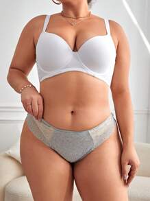 大碼蕾絲拼接內褲 - 淺灰色 - 查看 5
