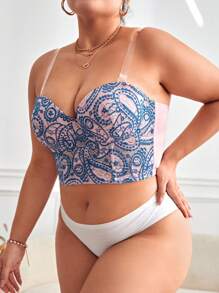 Plus Paisley Print Tube Underwire Bra With 1pair Transparent Shoulder Strap, Lingerie - Multicolor - View 6