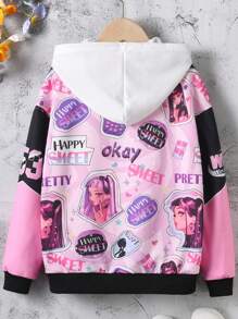 SHEIN 女大童字母人物圖案落肩袖學院風夾克 - 彩色 - 查看 2