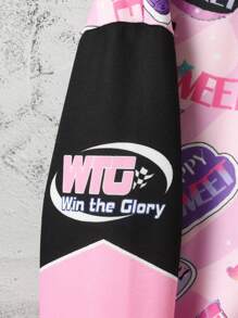 SHEIN 女大童字母人物圖案落肩袖學院風夾克 - 彩色 - 查看 5